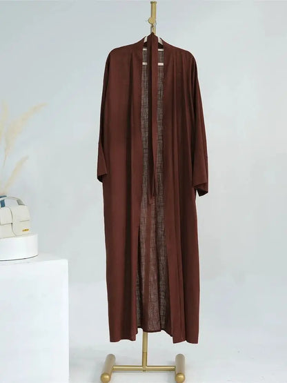 Eid Summer Cotton Linen Kimono Coat Dubai Open Abaya 2024 Muslim for Women Set Retro Kaftan Modest Dresses Islam Clothing Kebaya
