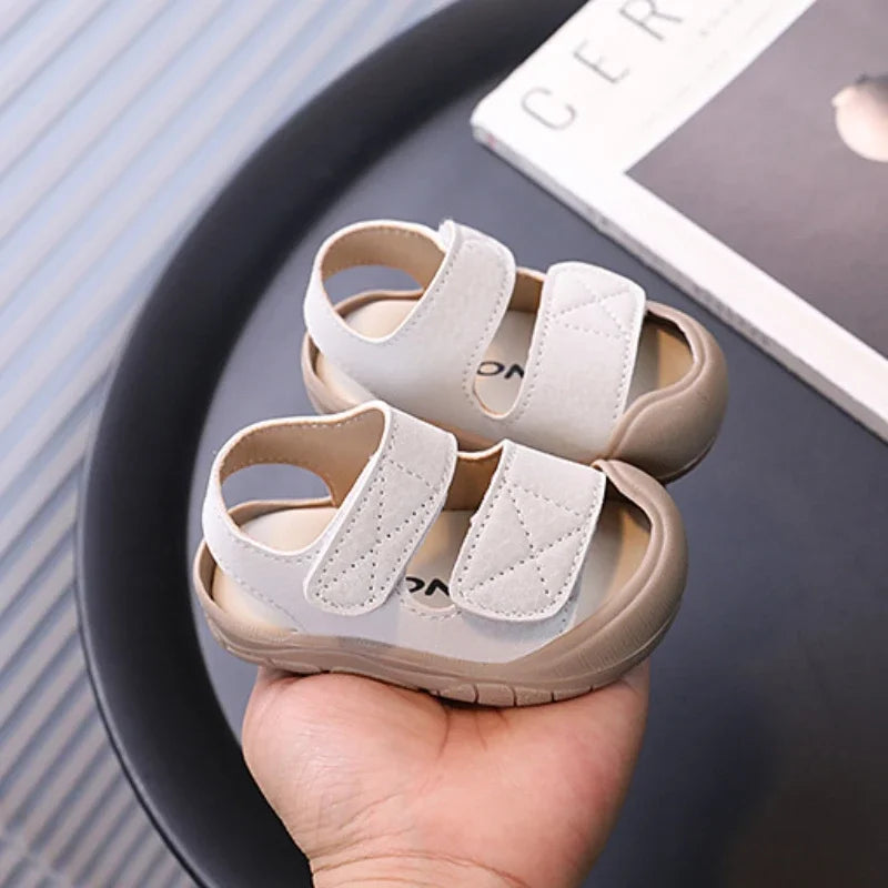 Children's Sandals Anti-kick Summer Shoes for Boy Solid Color Causal Kids Fashion Girls Walking Beach Sandals Non-slip Hook Loop.