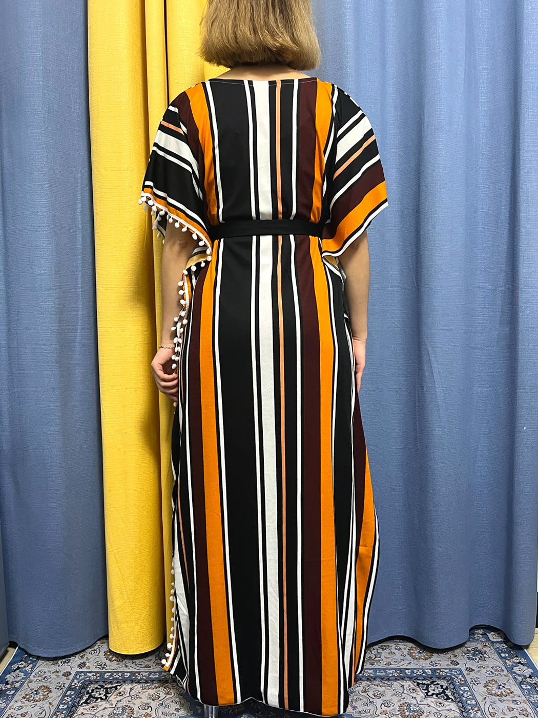 Abayas For Women 2024 Printed Vertical Stripe Tassels Elasticity Loose Fit Femme Robe African Woman Dresses With Belt Headscarf