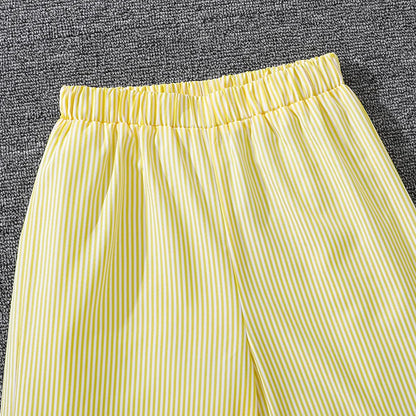 Spring Hot Sale Kids Outfit 4-12 Years Girls Striped Long Sleeve Chemise + Casual Loose Straight Leg Pants Shirt Suit 2Pcs Set.