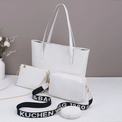 Wave pattern daily commuting large capacity tote bag handbag four piece set fashion trend personality change camera bag.