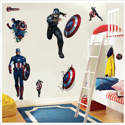 Spiderman Super Captain America Hulk Heroes Wall Stickers For Kids Room Home Bedroom PVC Decor Cartoon Movie Mural Art Decals.
