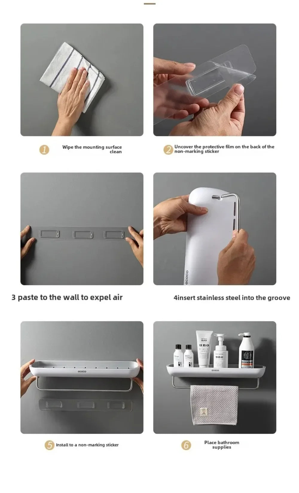 Selbstklebendes Badezimmerregal ohne Bohren, abnehmbare Wandhalterung für Dusche, Küche, Gewürze, Aufbewahrung, platzsparend, Heimaufbewahrung, Organizer-Rack