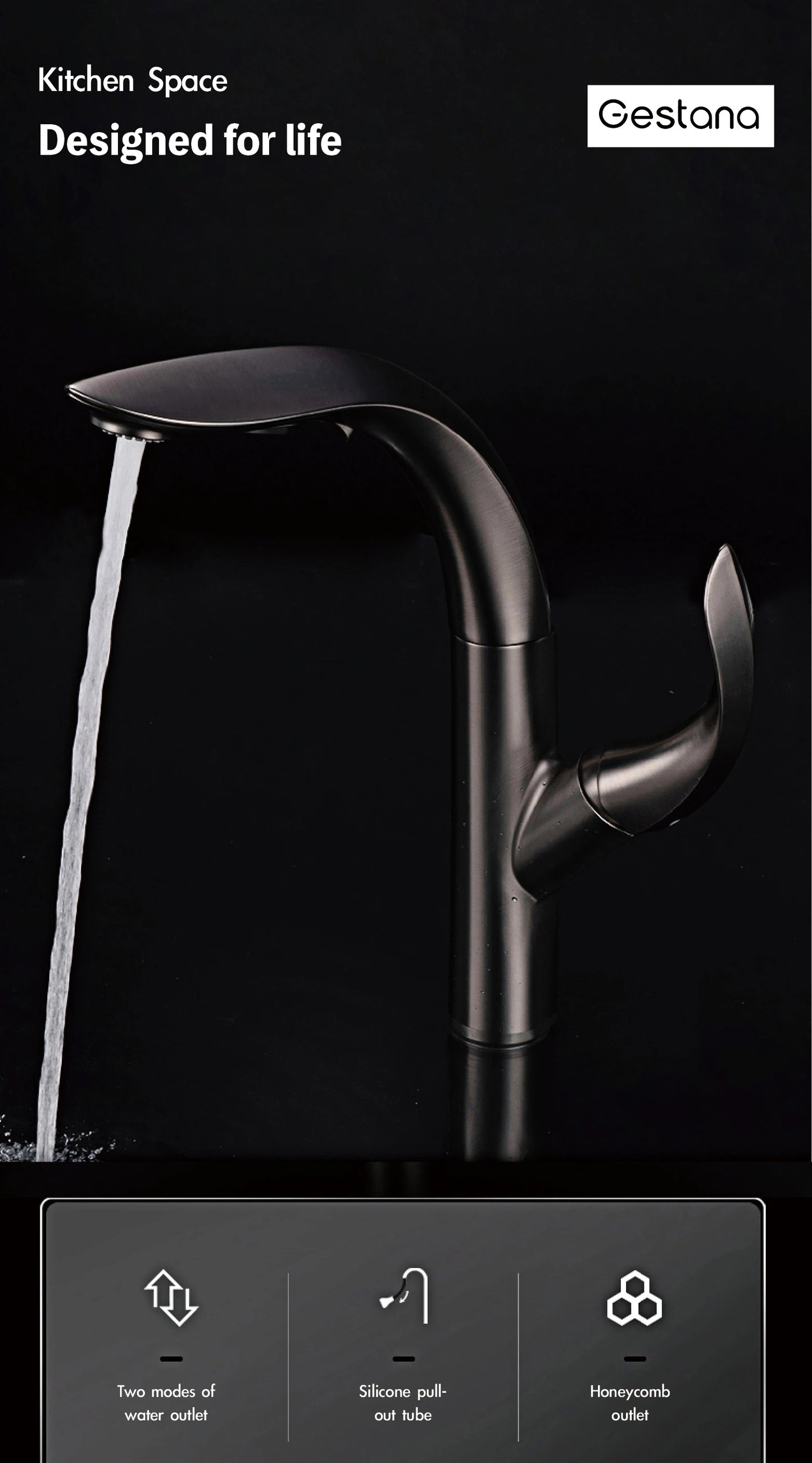 Luxury brass gold touch switch kitchen faucet pull-out design 1 hole single handle hot and cold water sink 2 function Mixer