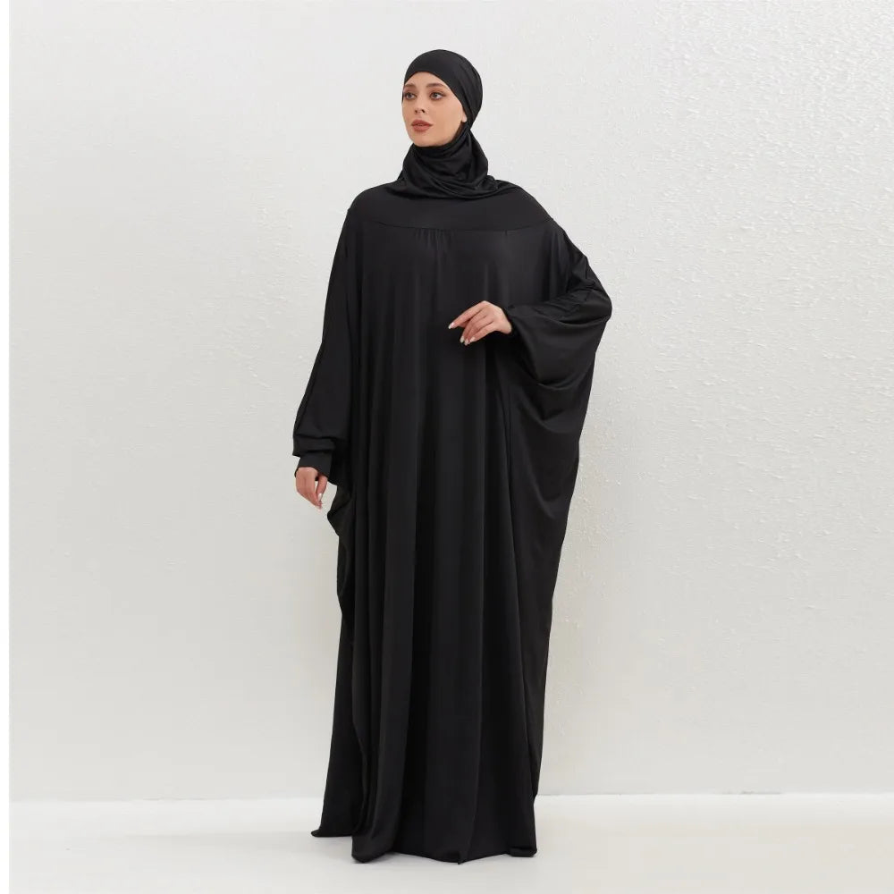 Muslim Abayas Hijab Hooded Smocking Sleeve One-piece Prayer Dress Women Jilbabs Kaftans Islamic Dubai Saudi Robe Turkish Modesty.