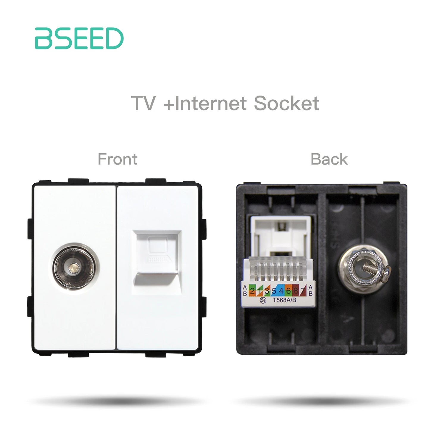 BSEED Wandlichtschalter Teile Weiße Glasrahmen USB-Steckdosen Funktionsmodul DIY EU CAT5 TV-Steckdosen Power ST TEL Steckdosenteile