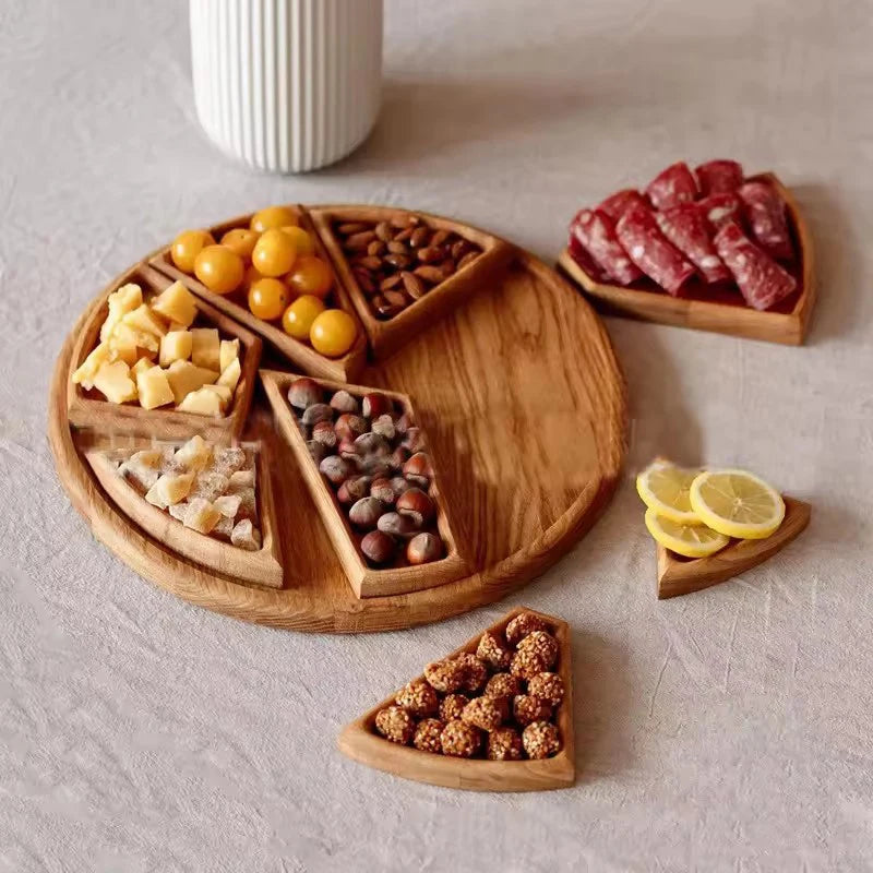Divided Wood Serving Tray Snack Dessert Platter Fruit Appetizer Serving Plate Serving Platter Round For Candy Nuts Appetizers.