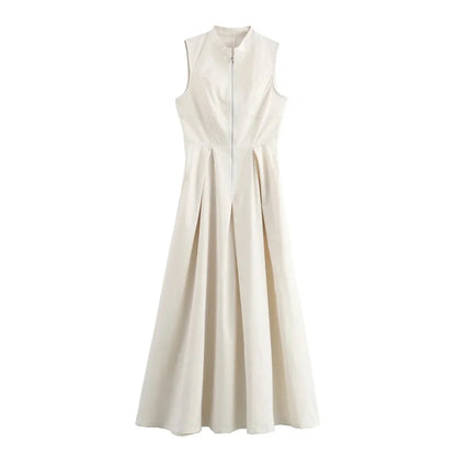 MUJER Zipper Langes Kleid Frau Plissee Ärmelloses, Figurbetontes Kleid Sommer Elegante Party Kleider Für Frauen 2025, Neue Midi Kleider