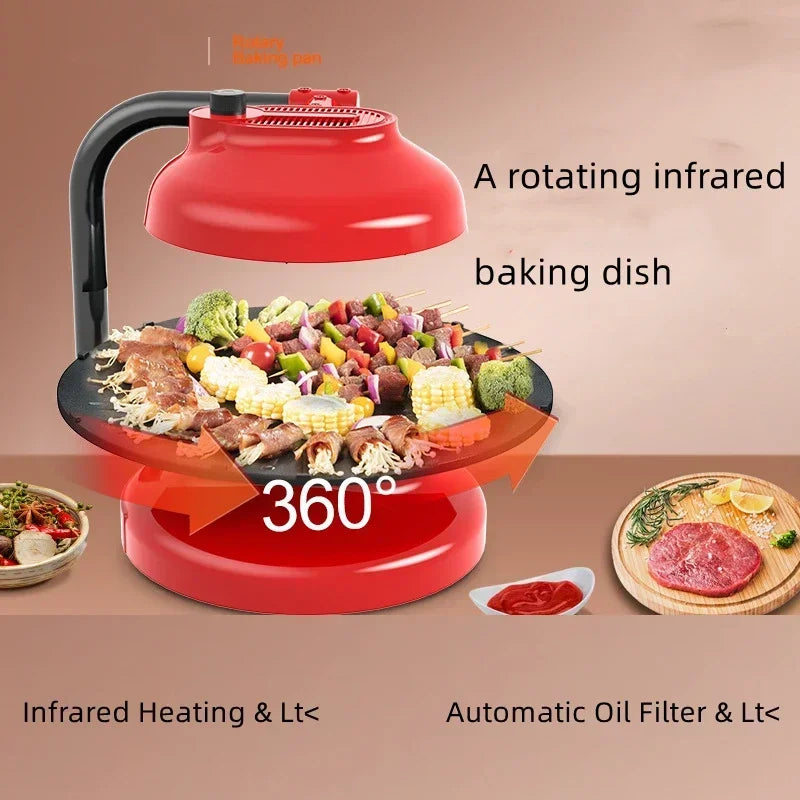 Household 220v 1390w Bbq Oven Indoor Electric Baking Tray Home Smoke-free Non-stick Barbecue Machine Automatically Rotating Baki.