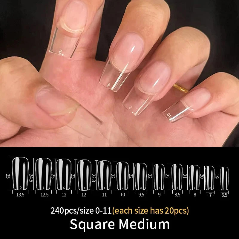 Fake Nail Press on Tips for Nails Extension Full False Acrylic Finger Short Artificial American Capsules Long Soft Gel Almond.