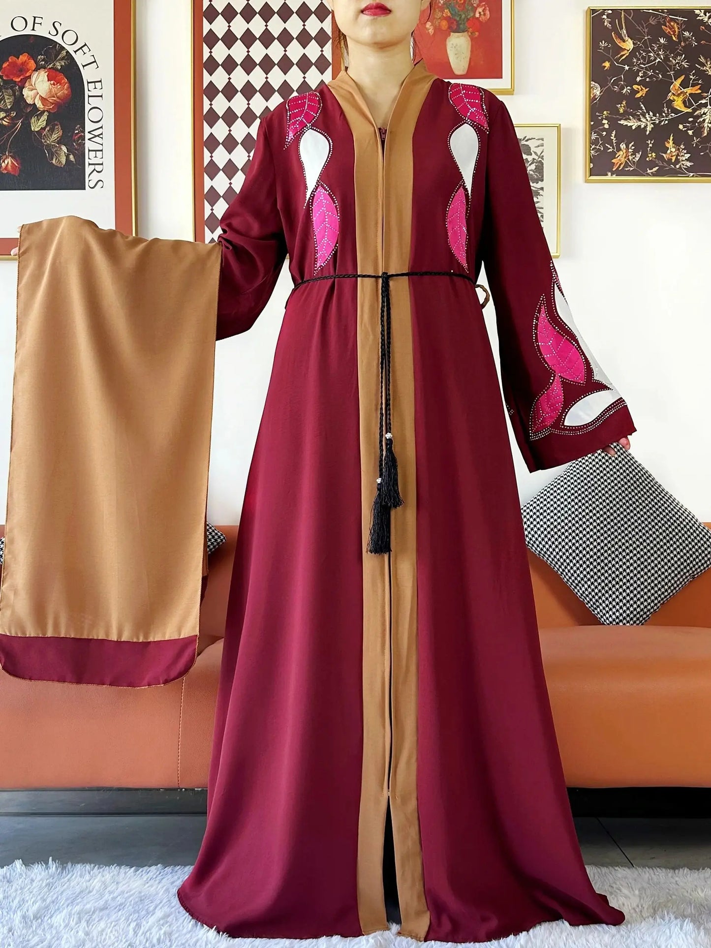 High Grade Fabric Women Party Dress Chiffon Open Abaya Muslim Women Dress Islamic Clothing Cardigan Abaya Women Muslim Dress.