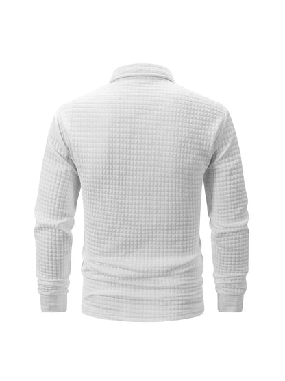 Autumn Knitted Jacquard Grid Polo Pullover Men Solid Color Casual Long Sleeved Sweatshirts Male Daily Warm Turtleneck Streetwear.