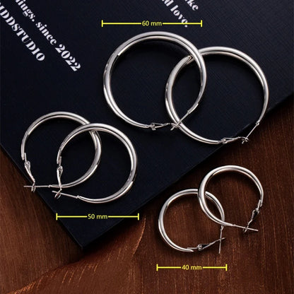 New Fashion 316L Stainless Steel Metal Big Circle Hoop Earrings For Women Exaggerated  C-Shaped Round Earrings Jewelry Gifts.
