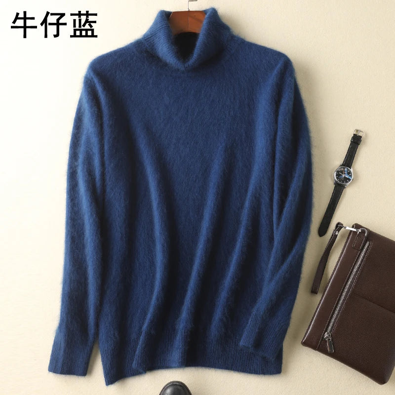 Men's 100% pure Mink Knitted Sweater Turtleneck Large Size Casual Pullover Autumn Winter New Base Shirt Men Warm High Lapels Top
