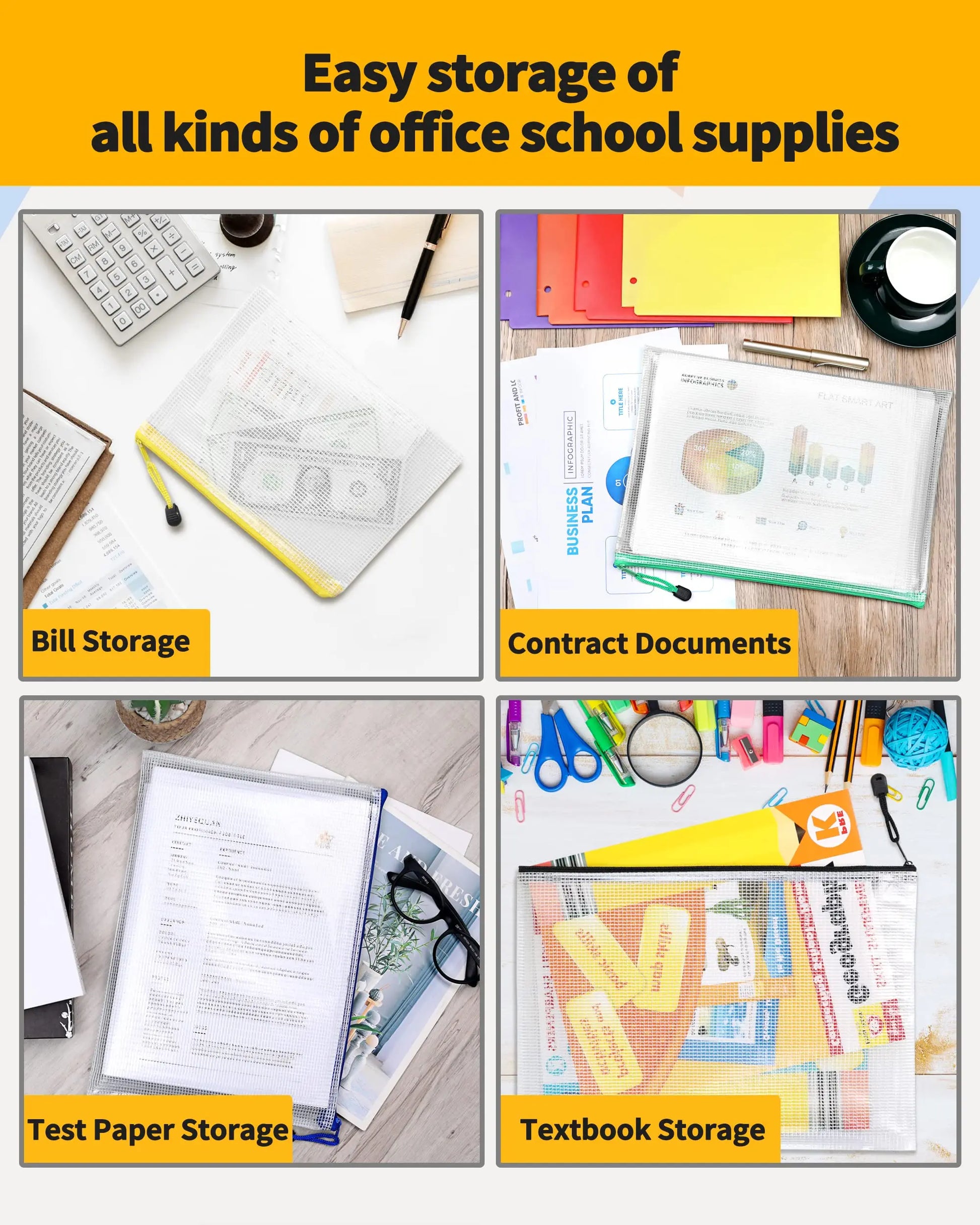 Zipper Documents Bag A4/A5 Plastic Folders A3 Transparent Waterproo File Organize Storage Bag School Office Stationery Supplies.