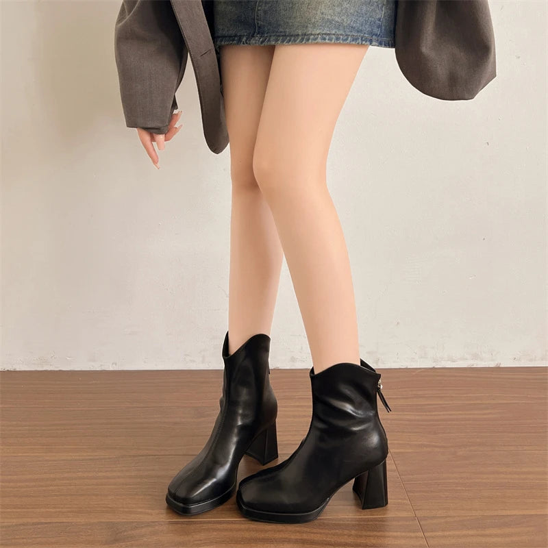 Winter Fashion Square Toe High Heel Women Ankle Boots Street Style Banquet Party Mordern Short Booties Zapatos De Muje.