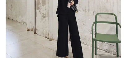 Loribindwood Gestrickte Pullover Breite Bein Hosen Anzug für Frauen Herbst/winter 2022, Neue Koreanische Lose Mode Zwei-stück Set