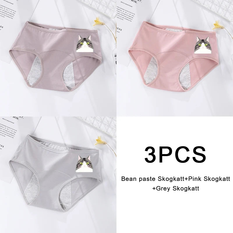 3PCS/set Women's menstrual briefs large flow postpartum water absorption leakproof briefs women's pure cotton menstrual briefs.