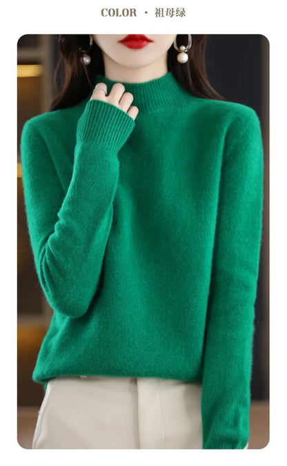 Herbst Winter Frauen Pullover Koreanische Mode Warme Bodenbildung Shirts Halb Hohe Kragen Grundlegende Strickwaren Solide Langarm Pullover