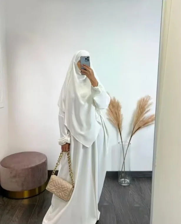 Eid Muslim Women Long Khimar 2 Piece Set Abaya Dress Prayer Garment Hijab Full Cover Islamic Ramadan Kaftan Djellaba 2023.