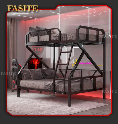 Premium E-Sport-Etagenbett aus Eisen, Hotel, Apartment, Schule, Schlafsaal, Bett, schwarzer Rahmen, Hochbett für Erwachsene, Camas, Schlafzimmermöbel