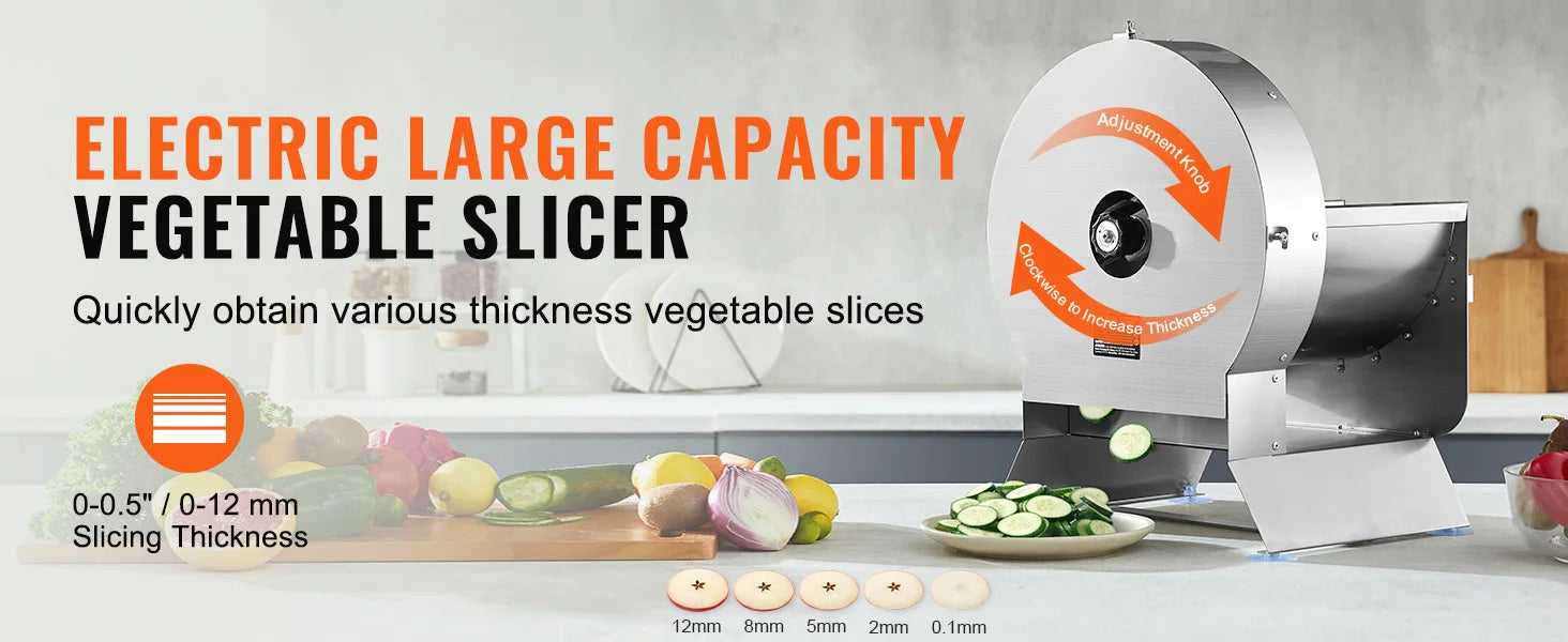 SucceBuy Electric Vegetable Slicer 0-12mm Thickness Adjustable Commercial Slicer Machine Convertible to Manual Food Cutter.