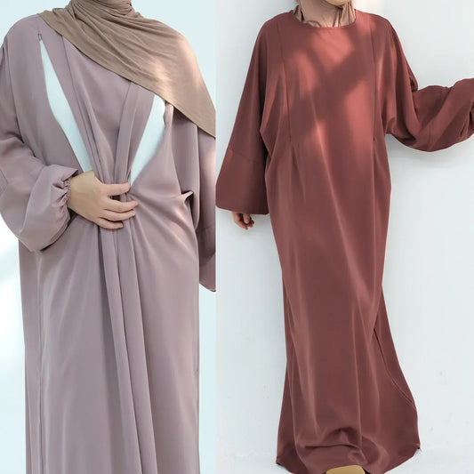 Women Dress Soft Nida Nursing Mother Abaya with Side Zip Front Islamic Clothing Puff Sleeves Breastfeeding Abaya Modest Dresses.
