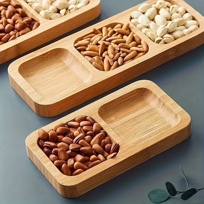 1pc Bamboo 4-Section Snack Serving Tray - Ideal for Nuts, Fruits, and Candies , Dining Area, or Zen Tea Room Decor.