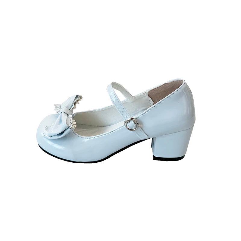 Plus Size Mary Jane Single Shoes Summer New Round Toe Open Toe Bow Slip Strap Anti-Slip Wear-Resistant Square Heel Shoes.