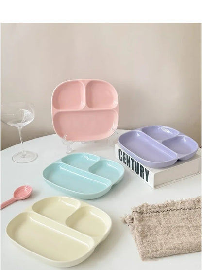 3Grid Plates for Food Dinner Plates Dinnerware Dining Compartment Plate Serving Dishes Salad Kitchen Eco-friendly Tableware.