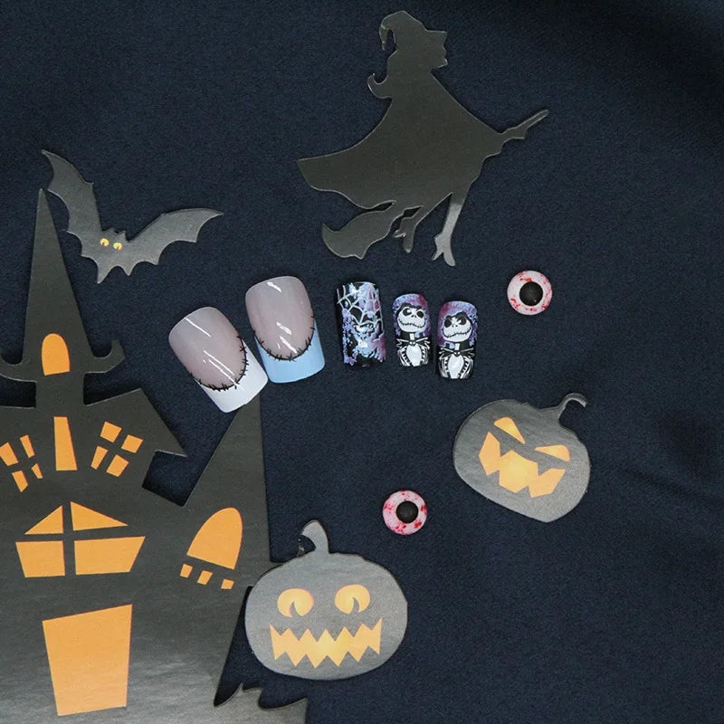 24pcs Fake Nails with Halloween Design Featuring Spider Webs and Ghosts To Create A Mysterious Holiday Atmosphere Press-on Nails.