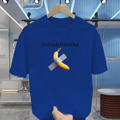 100% pure cotton banana print slimming for men in summer, suitable for casual round-neck short-sleeved T-shirt tops.