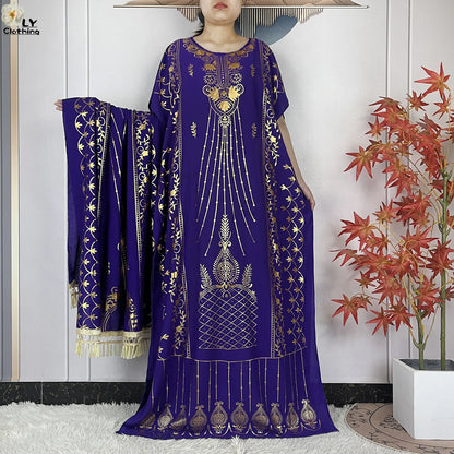 Neue Sommer Abaya für Frauen lässig Kurzarm weiches Baumwoll kleid Dubai Kaftan lose Dame Maxi Islam afrikanisches Kleid mit großem Schal