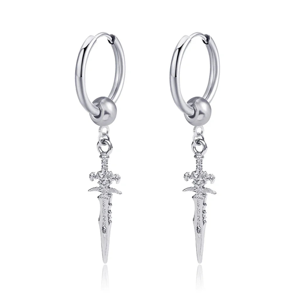 New Punk Stainless Steel Chain Hoop Earrings For Women Men 2023 Trendy Goth Pop Hip Hop Pendants Ear Jewelry Accessories Earring