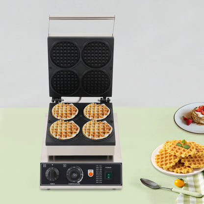 1750W Round Grid Non-Stick Waffle Maker 220V Temperature Adjustable Stainless Steel Waffle Baker Machine for Home Dessert Stores.