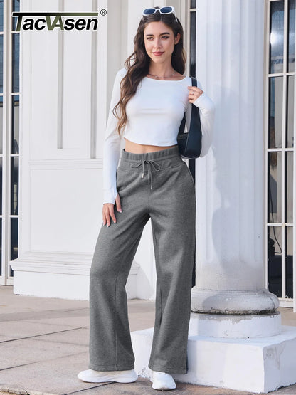 TACVASEN Fleece Hose mit weitem Bein Damenmode hoch taillierte Jogging hose Lounge hose weiche warme Winter Baggy Hose Streetwear