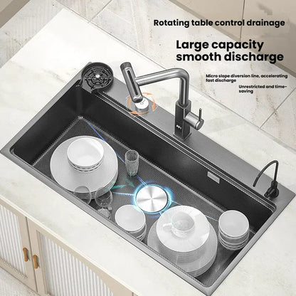 Stainless Steels Kitchen Sink Household Wash Dish and Wash Vegetables Basin Large Single Slot Multifunctional Dishwashing Bowl