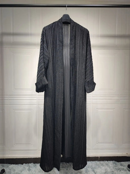 2024 New Fashion Muslim Kimono Abaya Solid Striped Retro Ethnic Cardigan Robe Dubai Middle Eastern Saudi Arabia Eid Clothes.