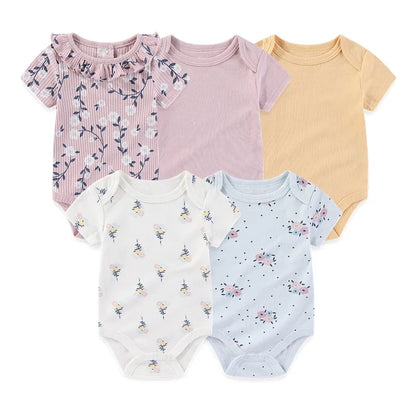 5 Teile/los Vier Jahreszeiten Mode Cartoon Kurzarm Baby Junge Mädchen Bodys Weiche Neugeborenen Onesies Kleidung