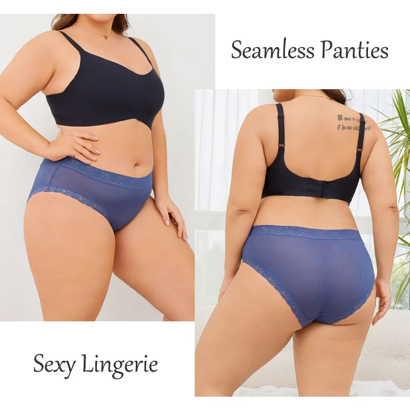 6PCS Women's Plus Size Lace Panties Seamless Solid Color Sport Cozy Physiological Underwear Female Breathable Elastic Lingerie.