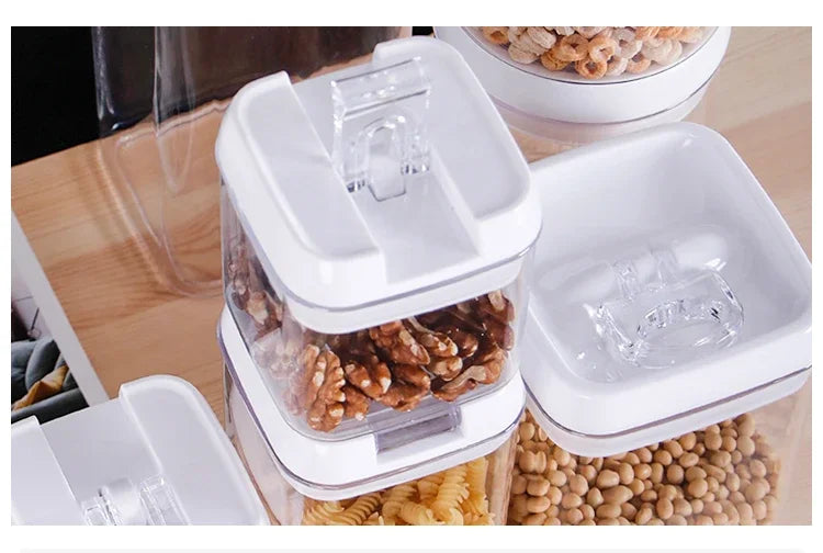 Air-Tight Food Storage Container for Cereals Easy Lock Sealed Jar Plastic Transparent Milk Powder Grains Candy Kitchen Organizer.