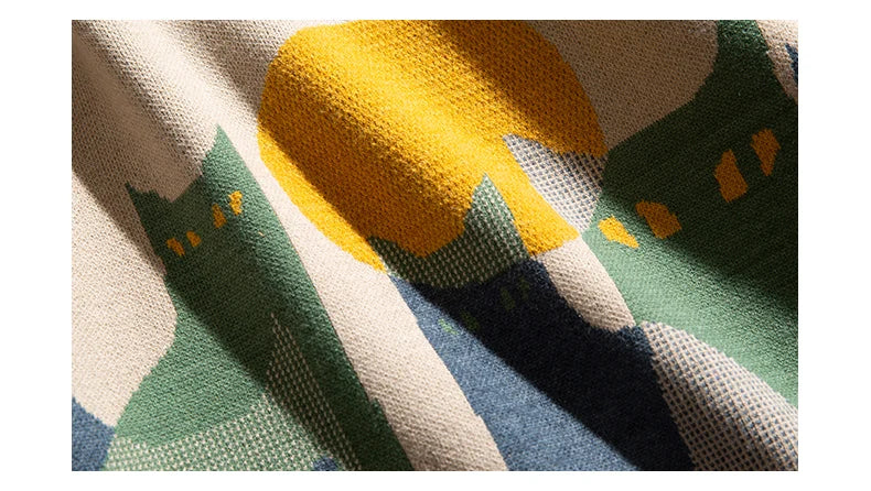 2023 Autumn Knitted Sweater Men Women Winter Harajuku Cartoon Full Cat Print Pullover Vintage Causal Loose Sweaters Streetwear.