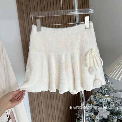 MEXZT Kawaii White Mini Skirts Women Preppy Cute High Waist Skirt Winter Japanese Streetwear Lace Up Chic Slim A Line Faldas New.