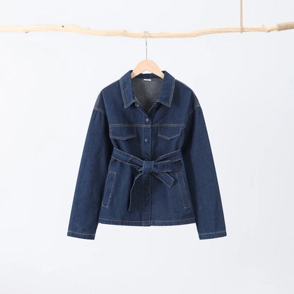 Retro Classic Denim Jacket Pants 2pcs Set Strap Coat Women Straight Leg Pants Autumn Stylish Women's Casual Suit