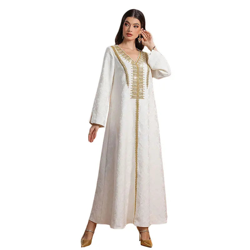 TOLEEN Women Floor-Length Dresses Fashionable And Heavy Industry Beaded Loose Robe Elegant And High-Quality Muslim Long Dress.