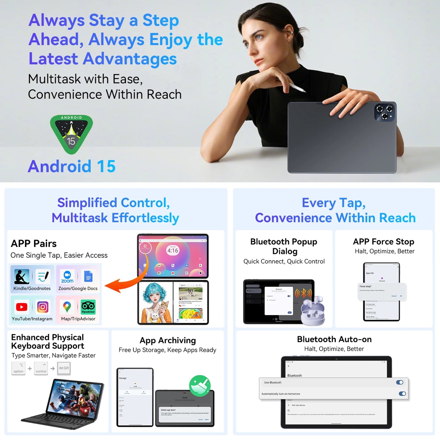 TABWEE W90 Android 15 Tablet 11 Inch - 24GB RAM 256GB ROM, Dual 4G LTE + 5G WiFi,Octa Core T615, 8000mAh, Gemini AI, WideVine L1.