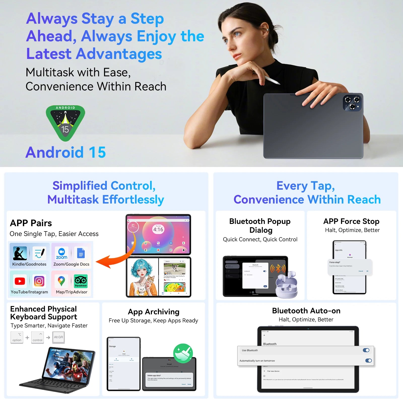 TABWEE W90 Android 15 Tablet 11 Inch - 24GB RAM 256GB ROM, Dual 4G LTE + 5G WiFi,Octa Core T615, 8000mAh, Gemini AI, WideVine L1.