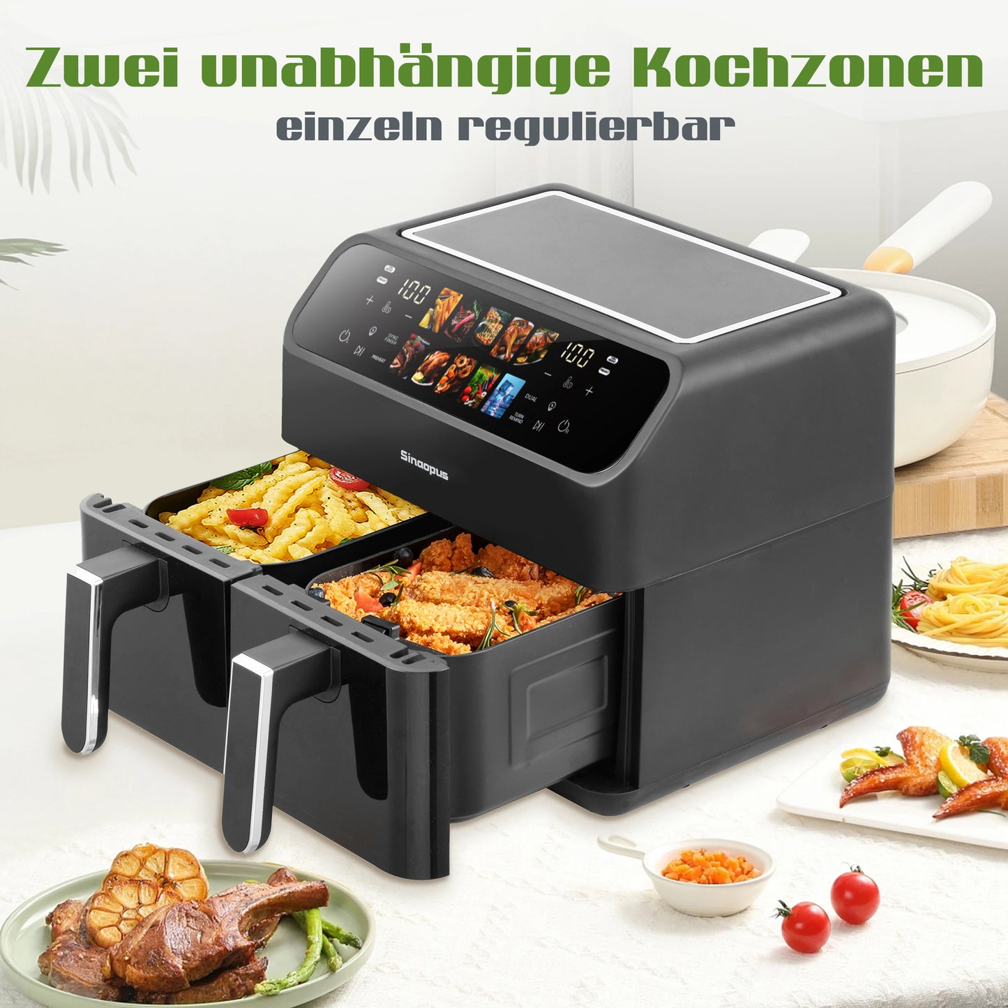 10L Multi Function Dual Basket air fryers Smart machine Viewing Window Electric Hot fryer Oilless Cooker with LED Touch Control.