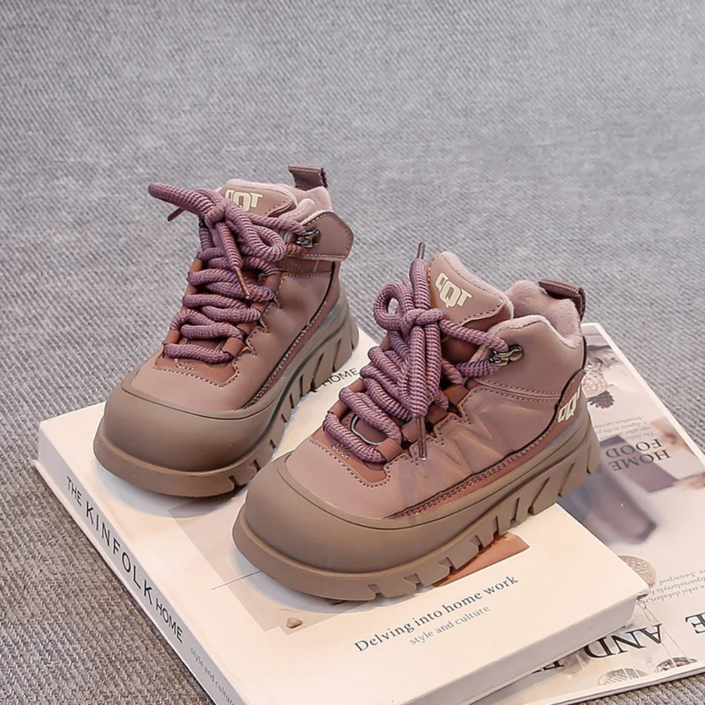 Winter Plush Boots For Children PU Leather Waterproof Boy's Warm Cotton Shoes Thick Warm Platform Teenager Kid's Snow Boots.