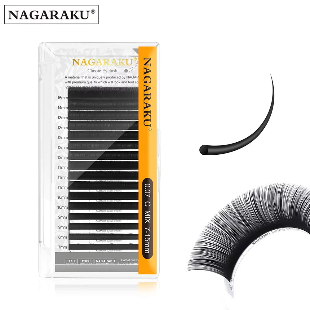 NAGARAKU Classic 16rows/case 7~25mm Mix Premium Natural Synthetic Mink Individual Eyelash Extension Supplies Makeup Cilios.